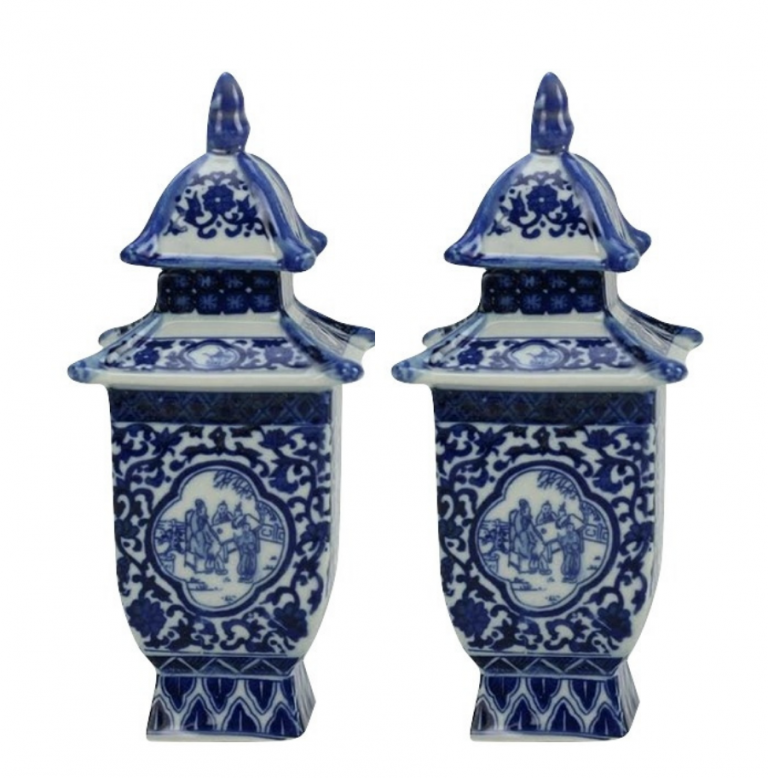 Mini Blue and White Pagodas Style 2