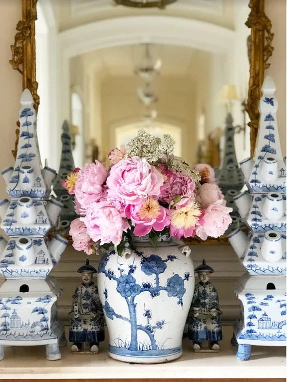 Cherry Blossom Blue and White Antiqued Jar