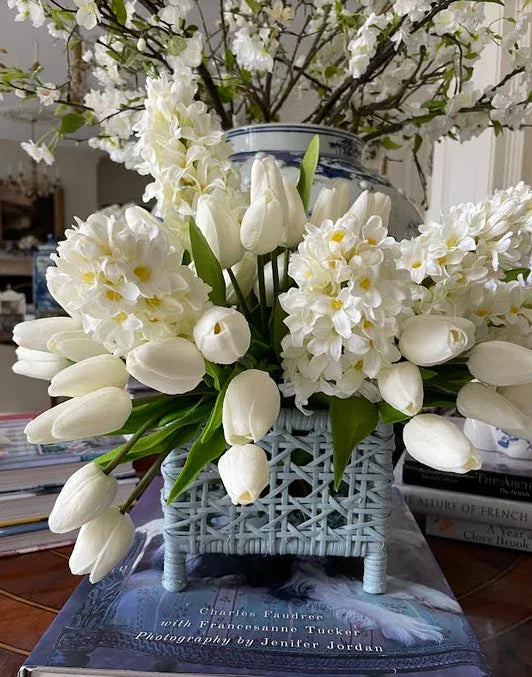 Pale Blue Cane Wicker Box Planter - The Mayfair Hall