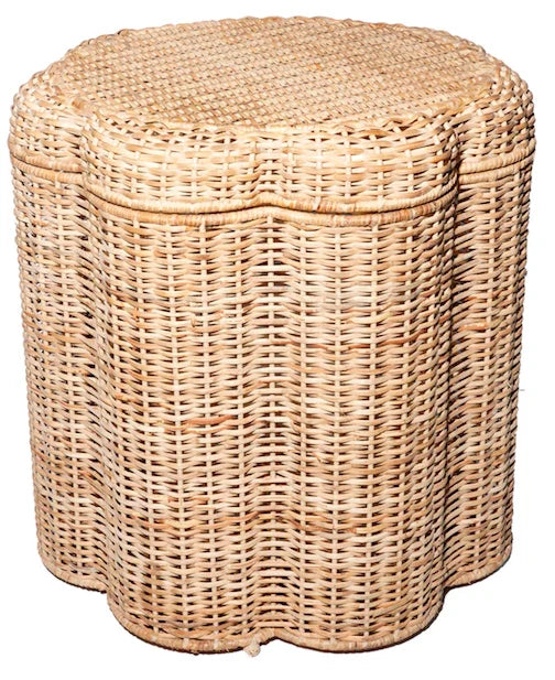 Scalloped Wicker Storage Ottoman