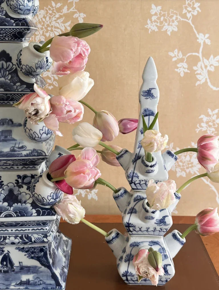 Pale Blue Village Scene Tulipiere - The Mayfair Hall