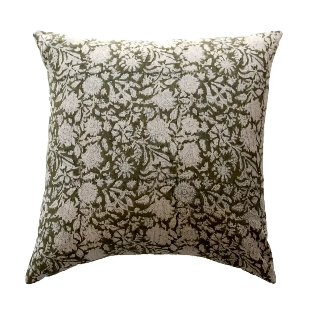 Perry Floral Pillow Cover in Dark Green - The Mayfair Hall