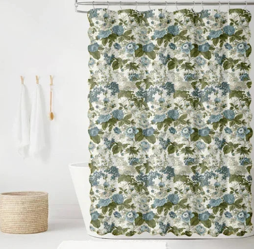 Georgia in Blue & Green Scalloped Edge Shower Curtain - The Mayfair Hall