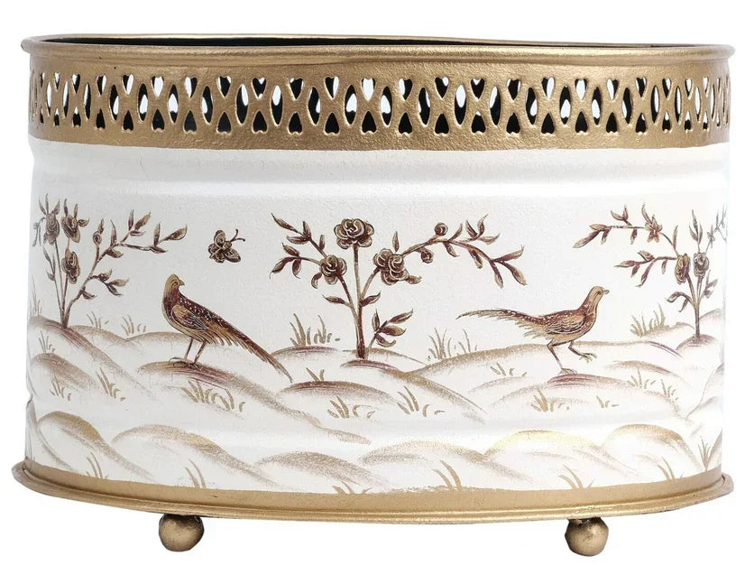 Ivory & Gold Oval Planter - The Mayfair Hall