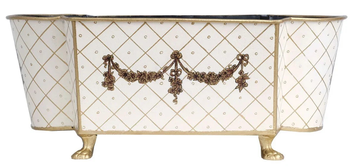 Ivory & Gold Long Trellis Garland Planter - The Mayfair Hall