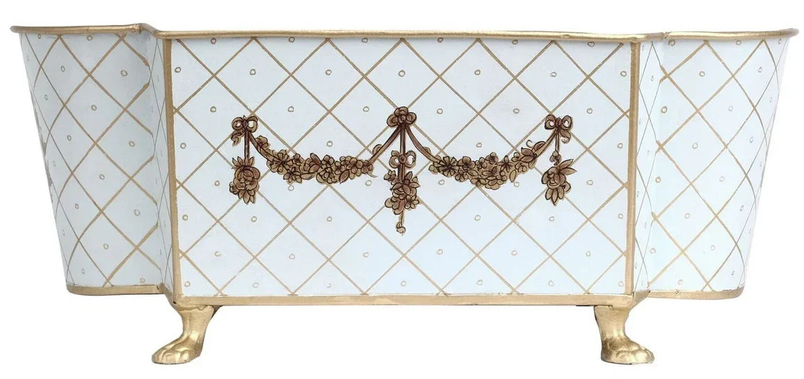 Pale Blue & Gold Long Trellis Garland Planter - The Mayfair Hall