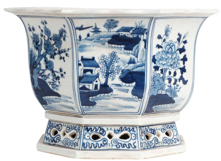 Round Floral Scalloped Pierced Planter