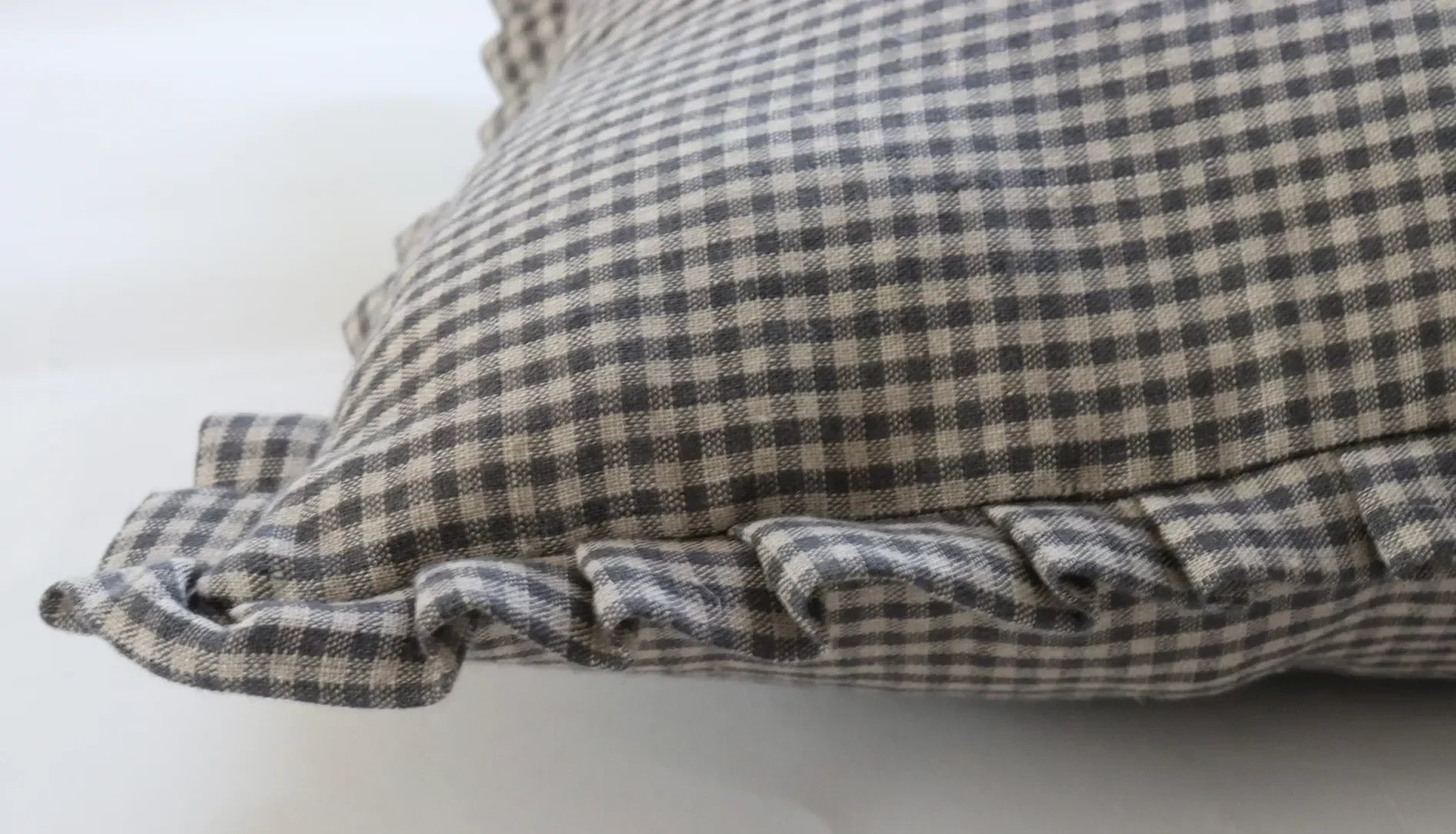 Finn Gingham Ruffle Pillow Cover in Gray - The Mayfair Hall