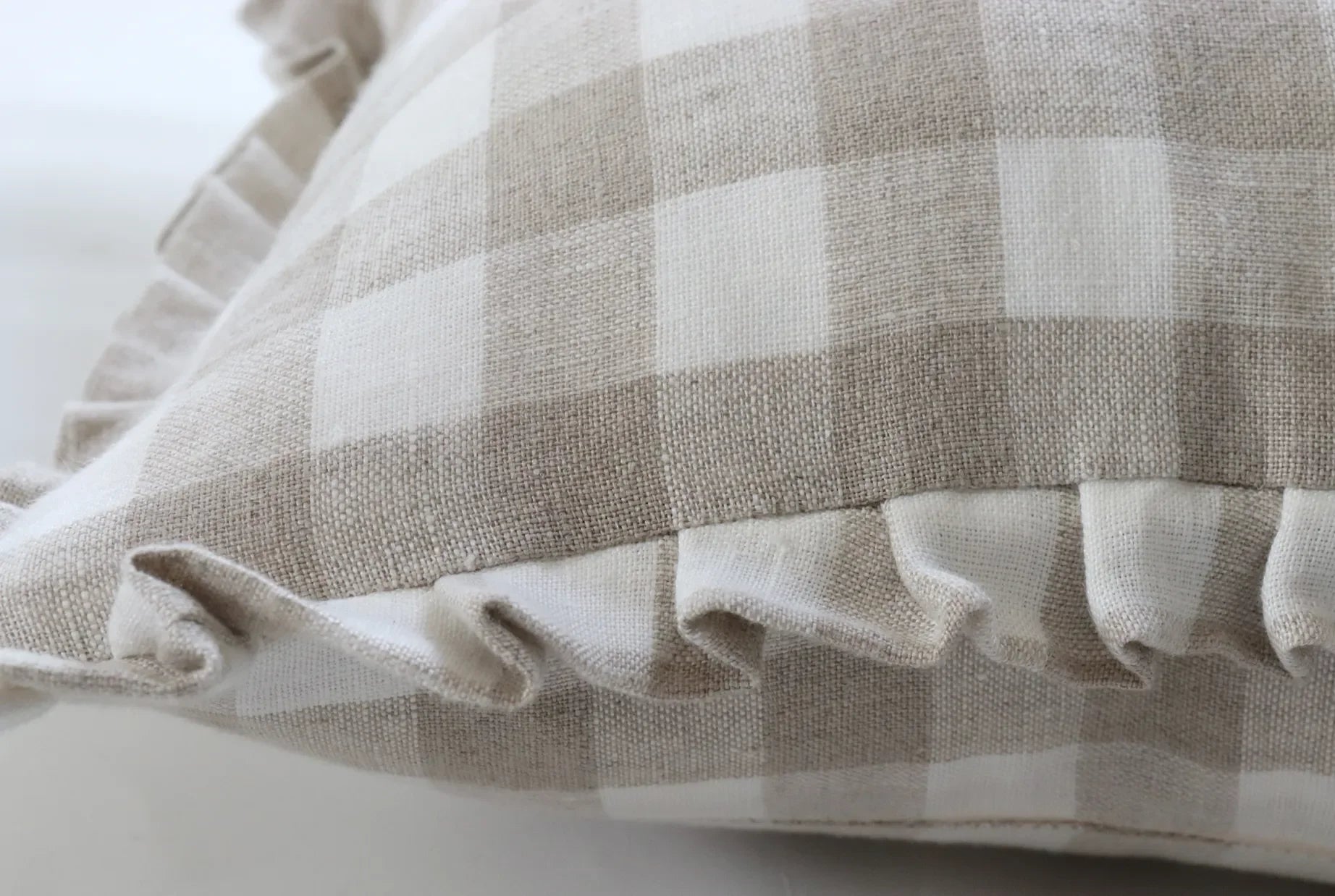 Florence Gingham Ruffle Pillow Cover in Cream and Tan - The Mayfair Hall