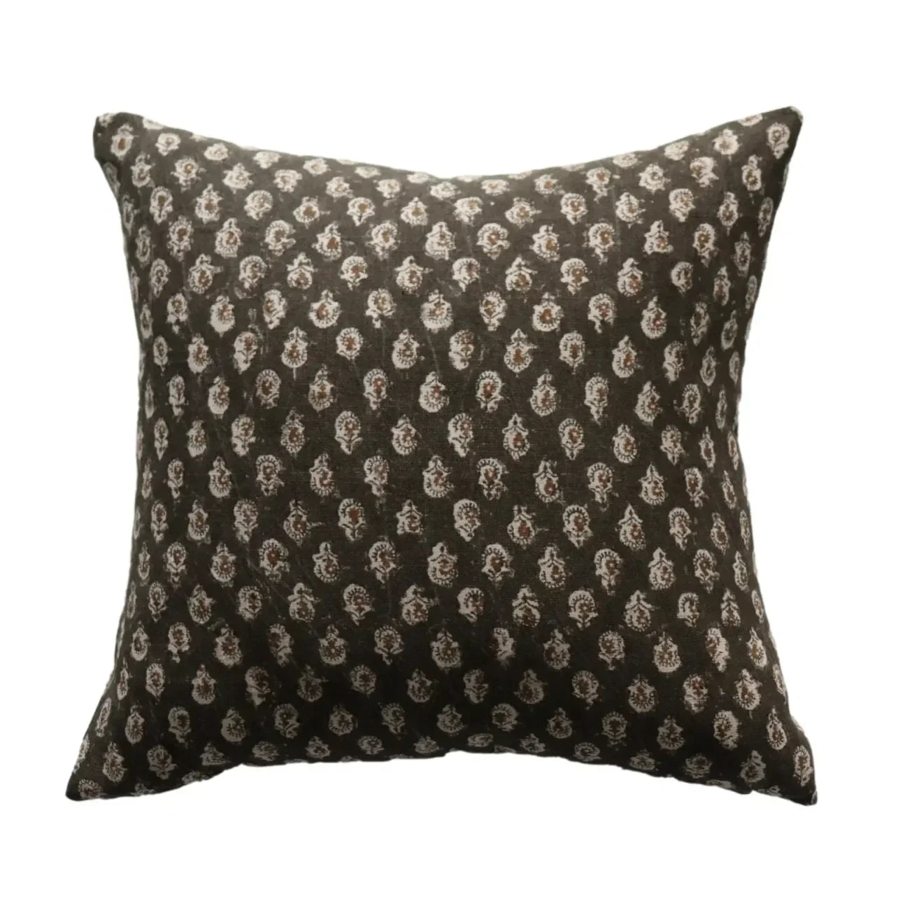 Milo Pillow Cover in Dark Brown with Rust Floral Pattern - The Mayfair Hall