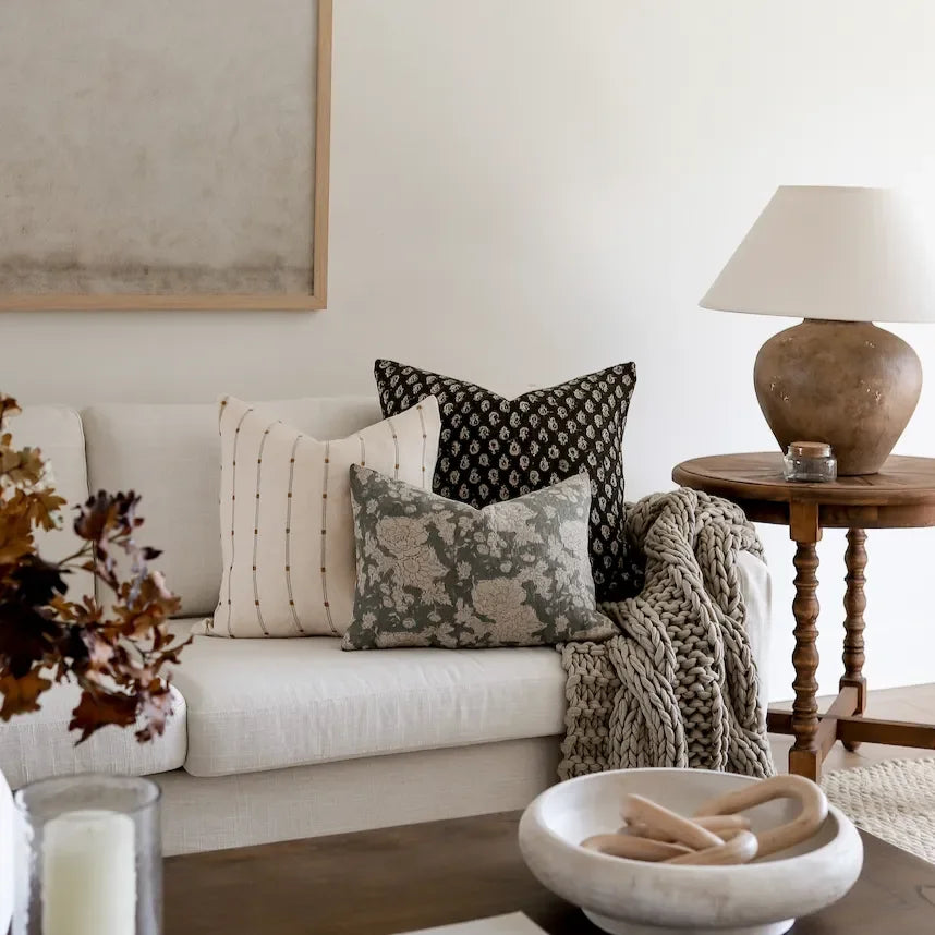 Milo Pillow Cover in Dark Brown with Rust Floral Pattern - The Mayfair Hall