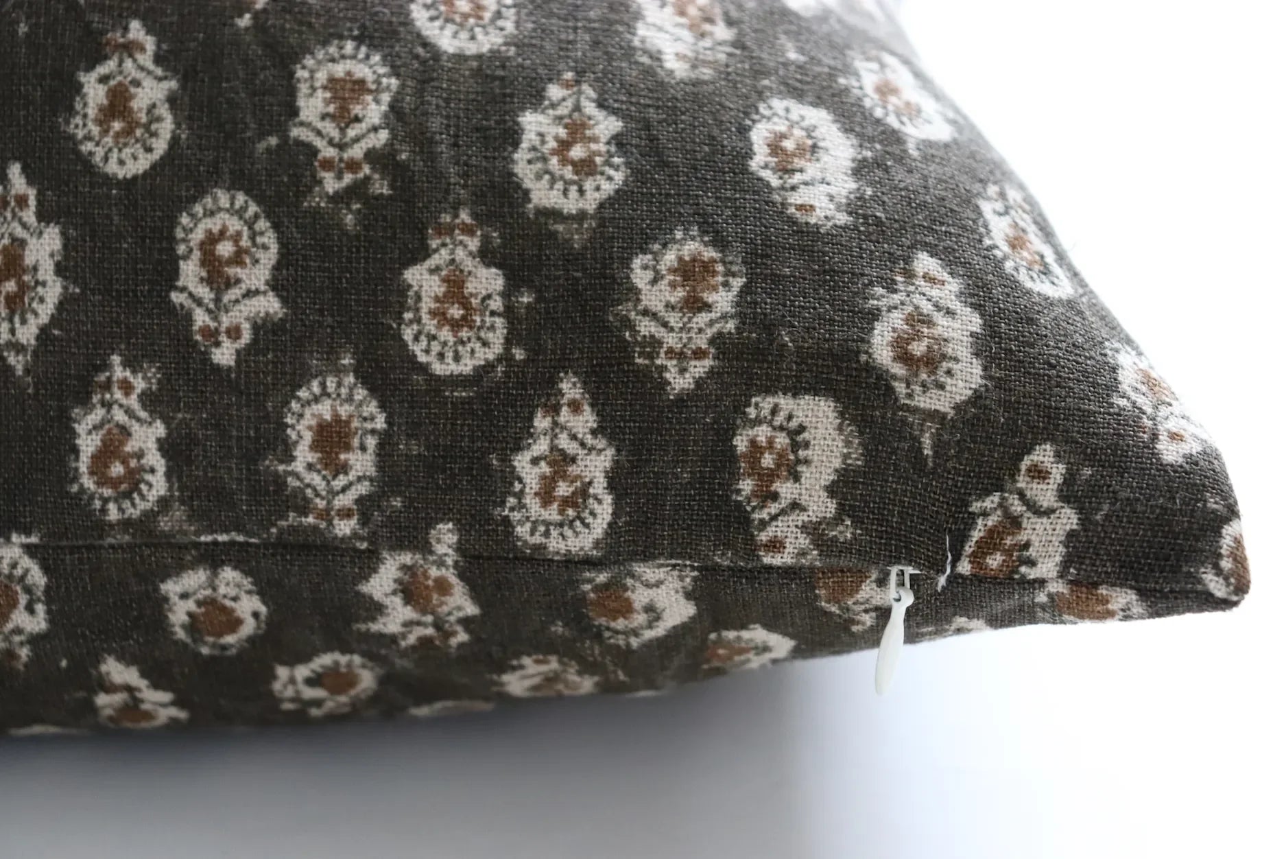 Milo Pillow Cover in Dark Brown with Rust Floral Pattern - The Mayfair Hall