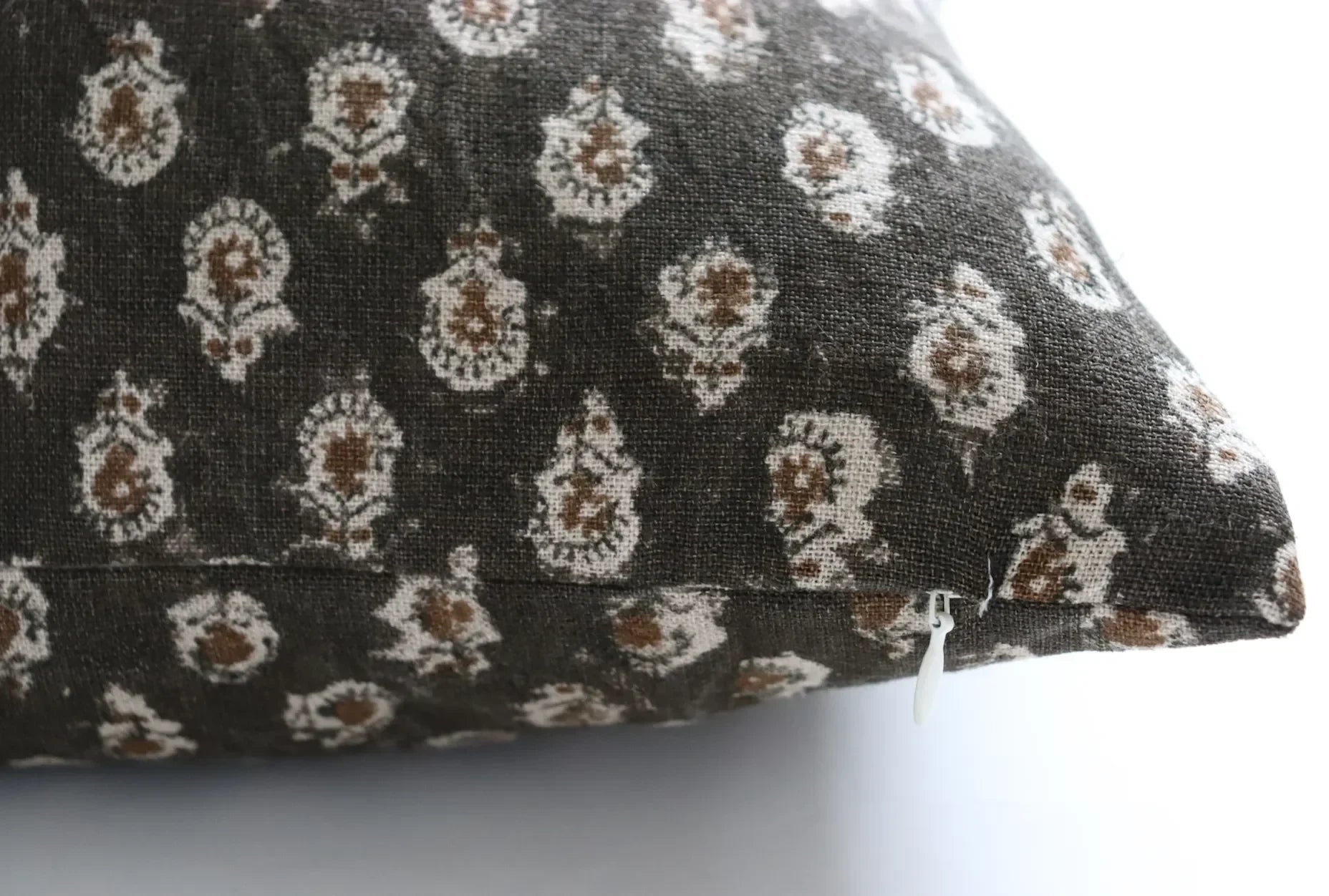 Milo Pillow Cover in Dark Brown with Rust Floral Pattern - The Mayfair Hall