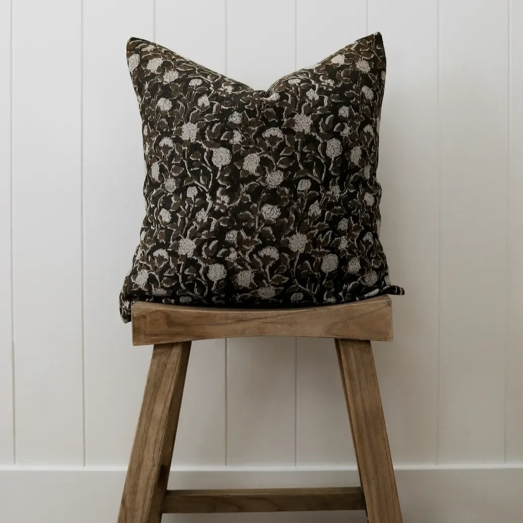 Reggie Floral Pillow Cover in Dark Brown - The Mayfair Hall