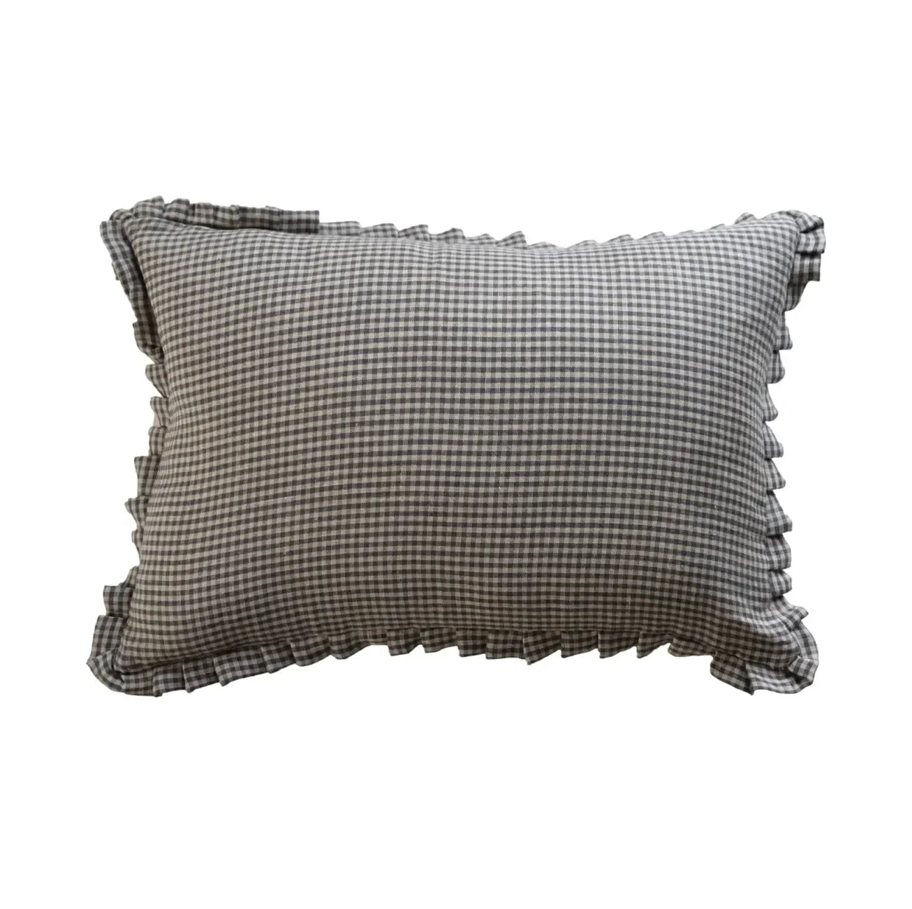 Finn Gingham Ruffle Pillow Cover in Gray - The Mayfair Hall