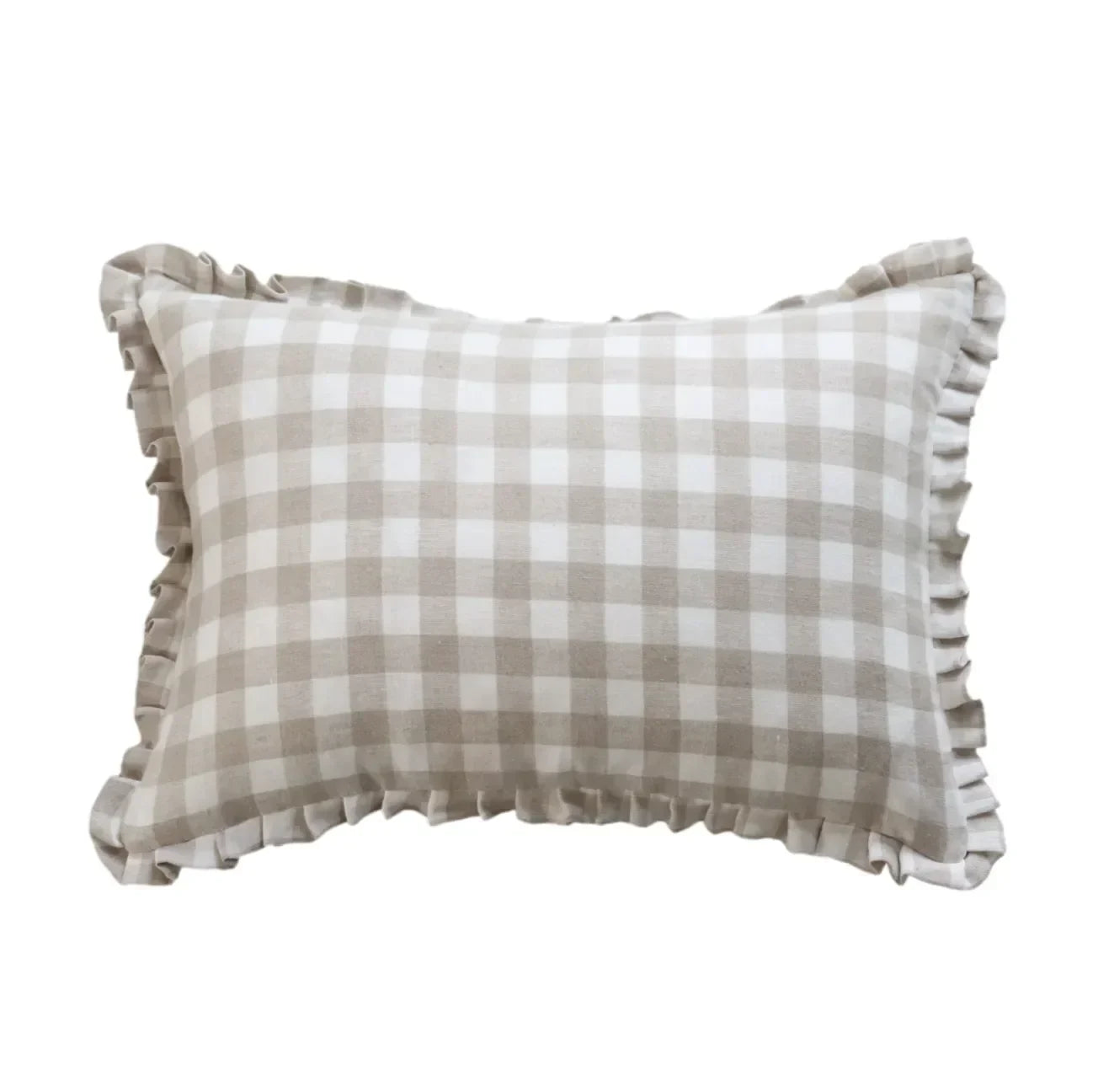 Florence Gingham Ruffle Pillow Cover in Cream and Tan - The Mayfair Hall