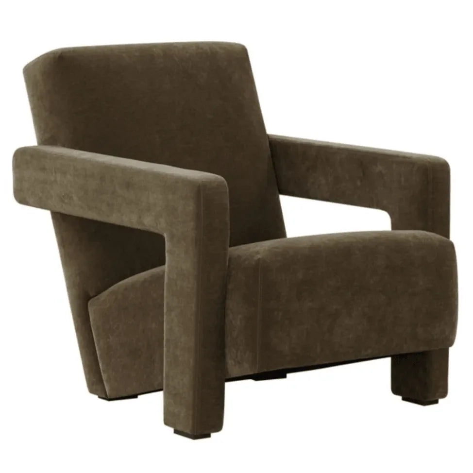 Taylor Boucle Accent Chair in Dark Olive Green with Angled Back and Seat - The Mayfair Hall
