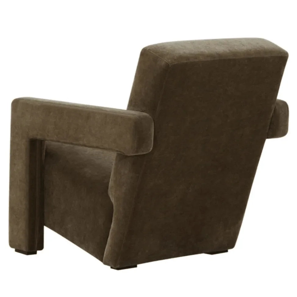 Taylor Boucle Accent Chair in Dark Olive Green with Angled Back and Seat - The Mayfair Hall