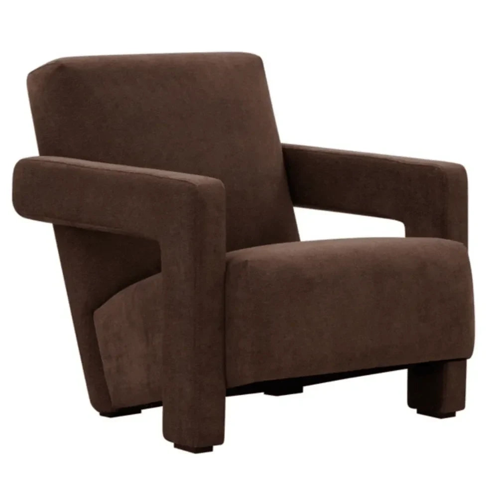 Taylor Boucle Accent Chair in Dark Brown with Angled Back and Seat - The Mayfair Hall