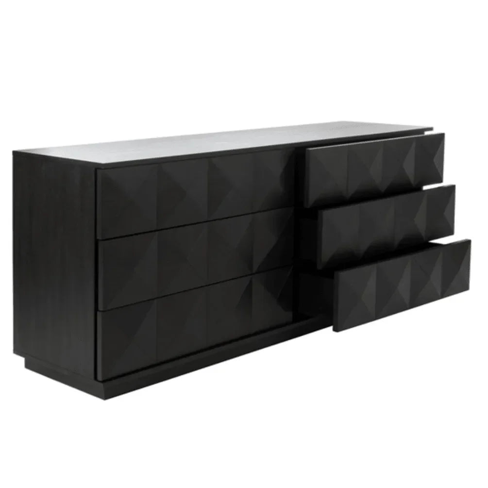 Patty Wood Drawer Dresser in Black with Cubism Design - The Mayfair Hall