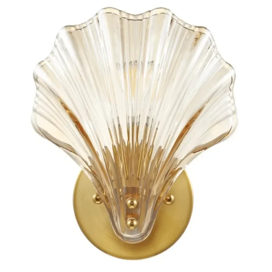 Sirena Wall Sconce in Brass with Amber Glass Shell (Set of 2) - The Mayfair Hall