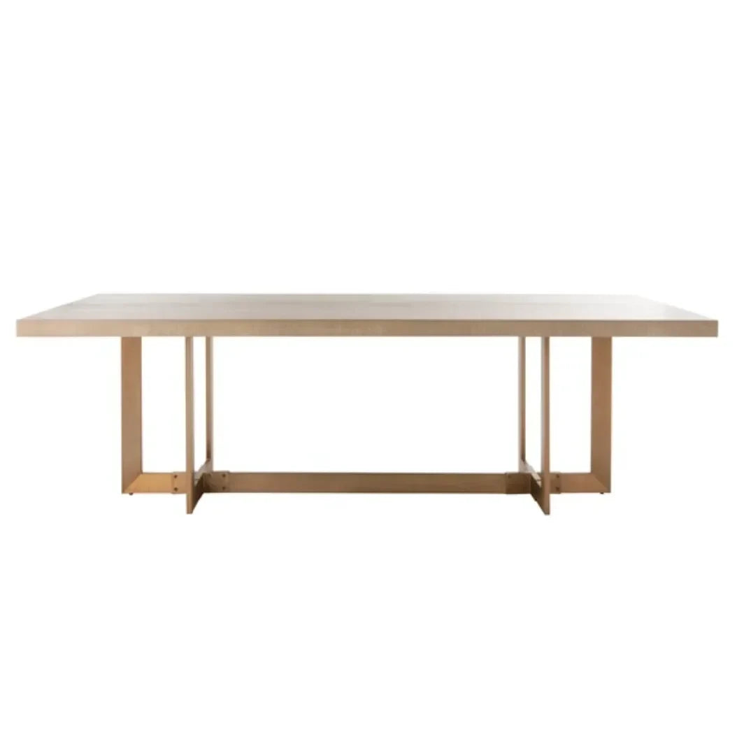 Quinn Wood Dining Table in Gray Oak and Brass - The Mayfair Hall
