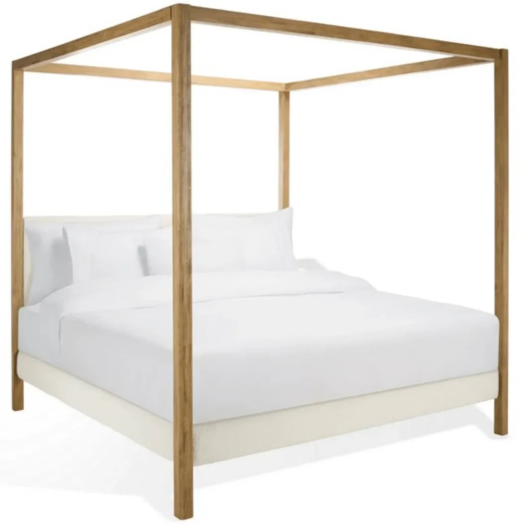 Graciella Boucle King Canopy Bed with Upholstered Headboard