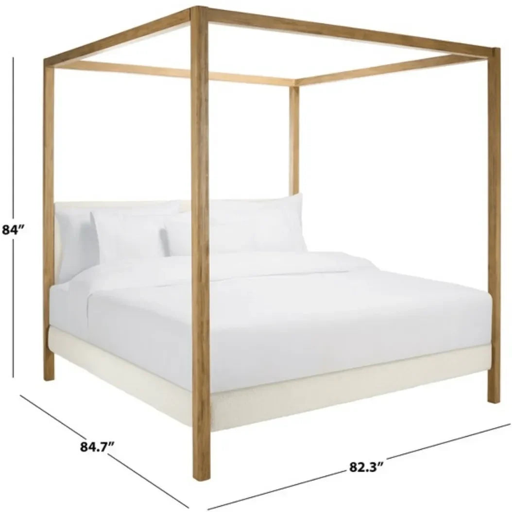 Graciella Boucle King Canopy Bed with Upholstered Headboard
