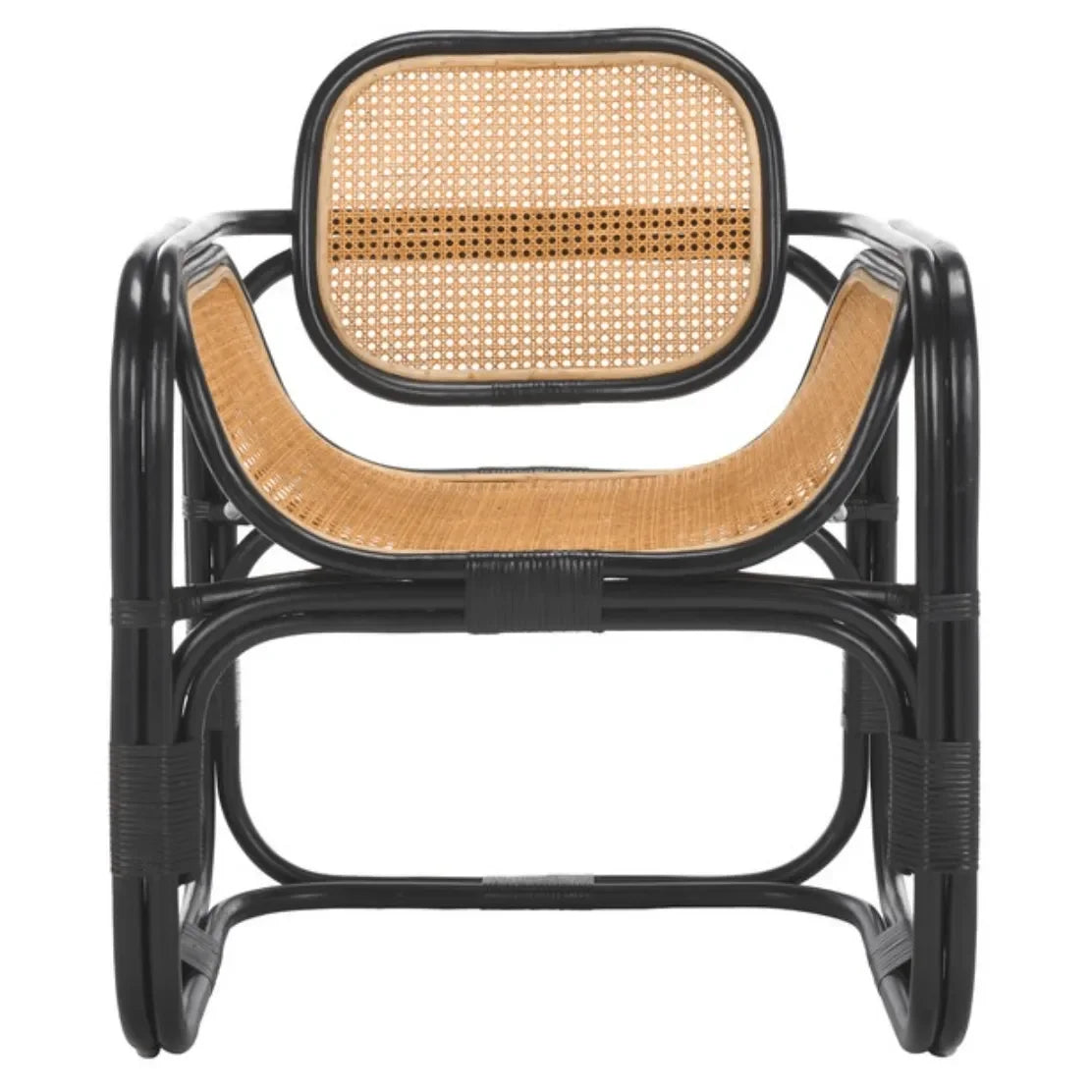 Nadie Wood Accent Chair in Natural and Black with Rattan Mesh - The Mayfair Hall