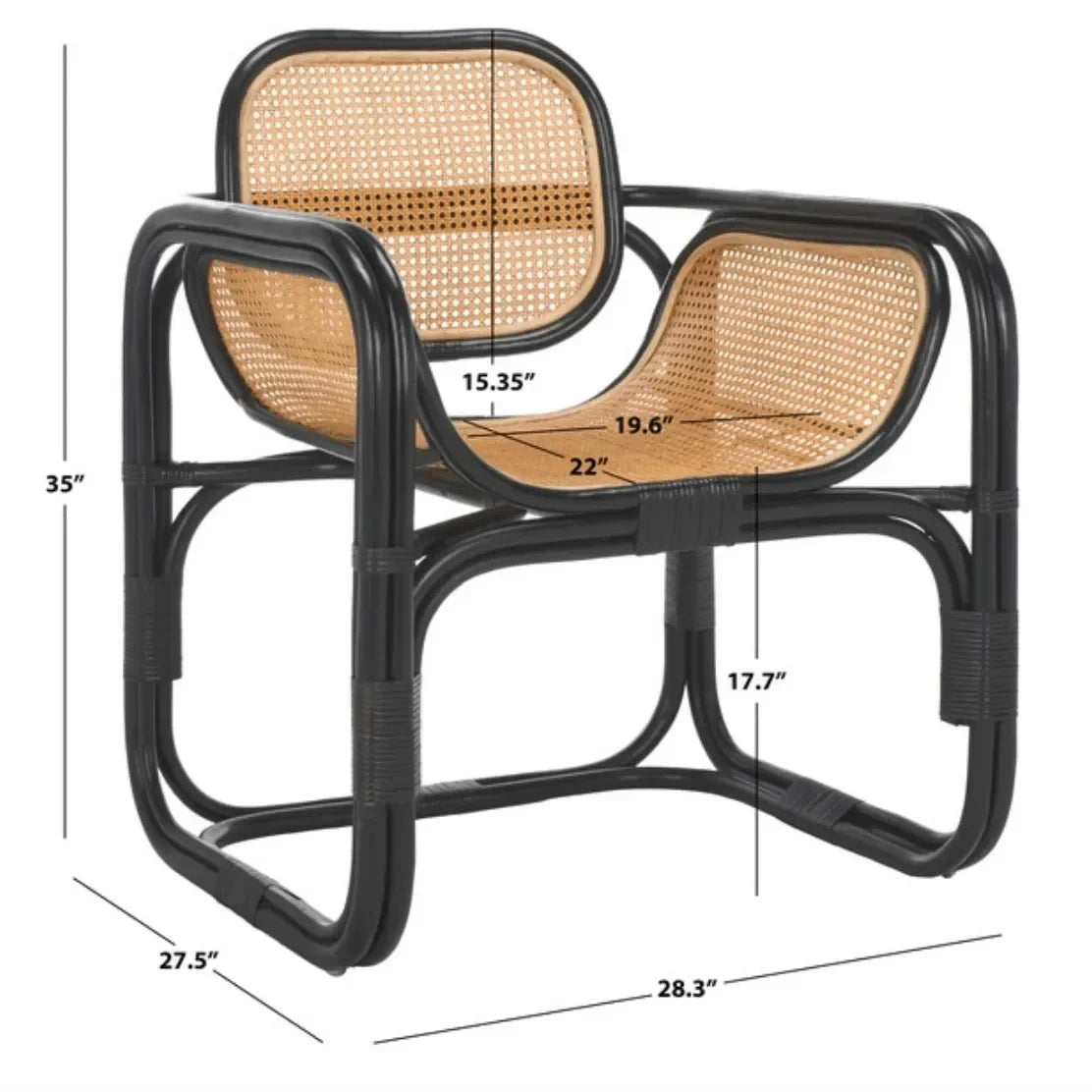 Nadie Wood Accent Chair in Natural and Black with Rattan Mesh - The Mayfair Hall