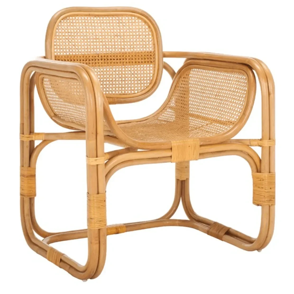 Nadie Wood Accent Chair in Natural with Rattan Mesh - The Mayfair Hall