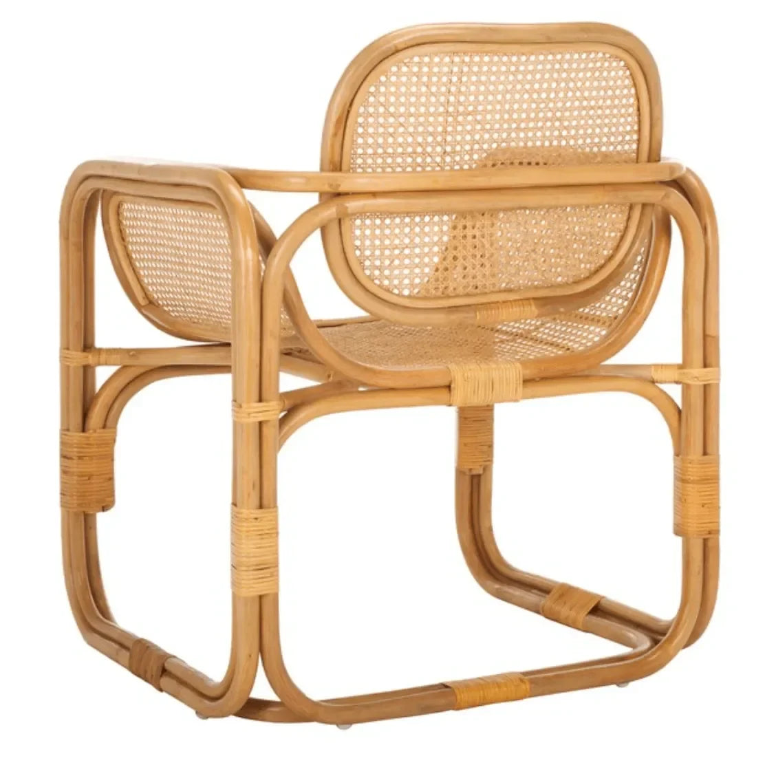 Nadie Wood Accent Chair in Natural with Rattan Mesh - The Mayfair Hall