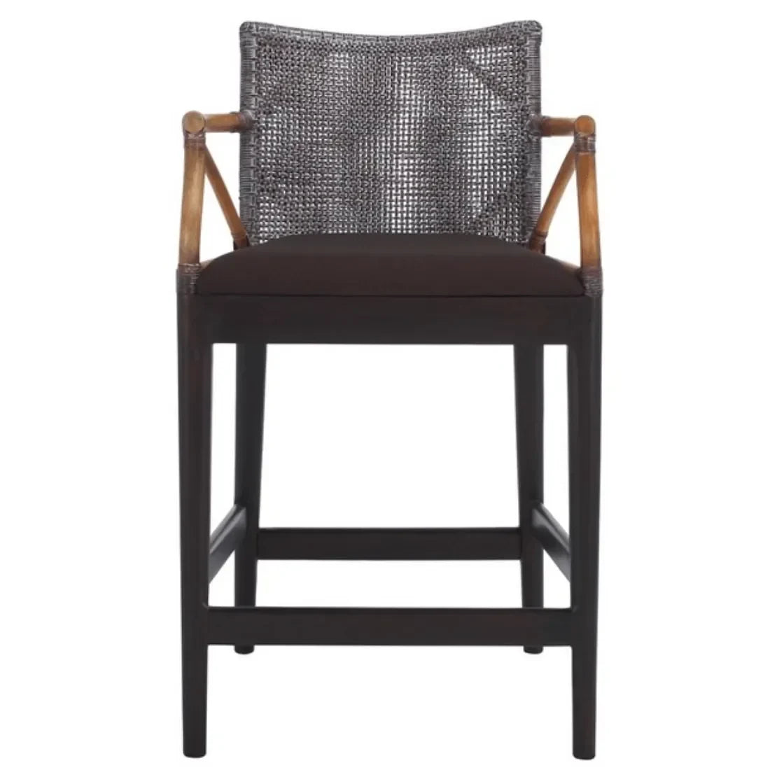 Gianni Rattan Counter Stool in Brown with Wooden Legs - The Mayfair Hall