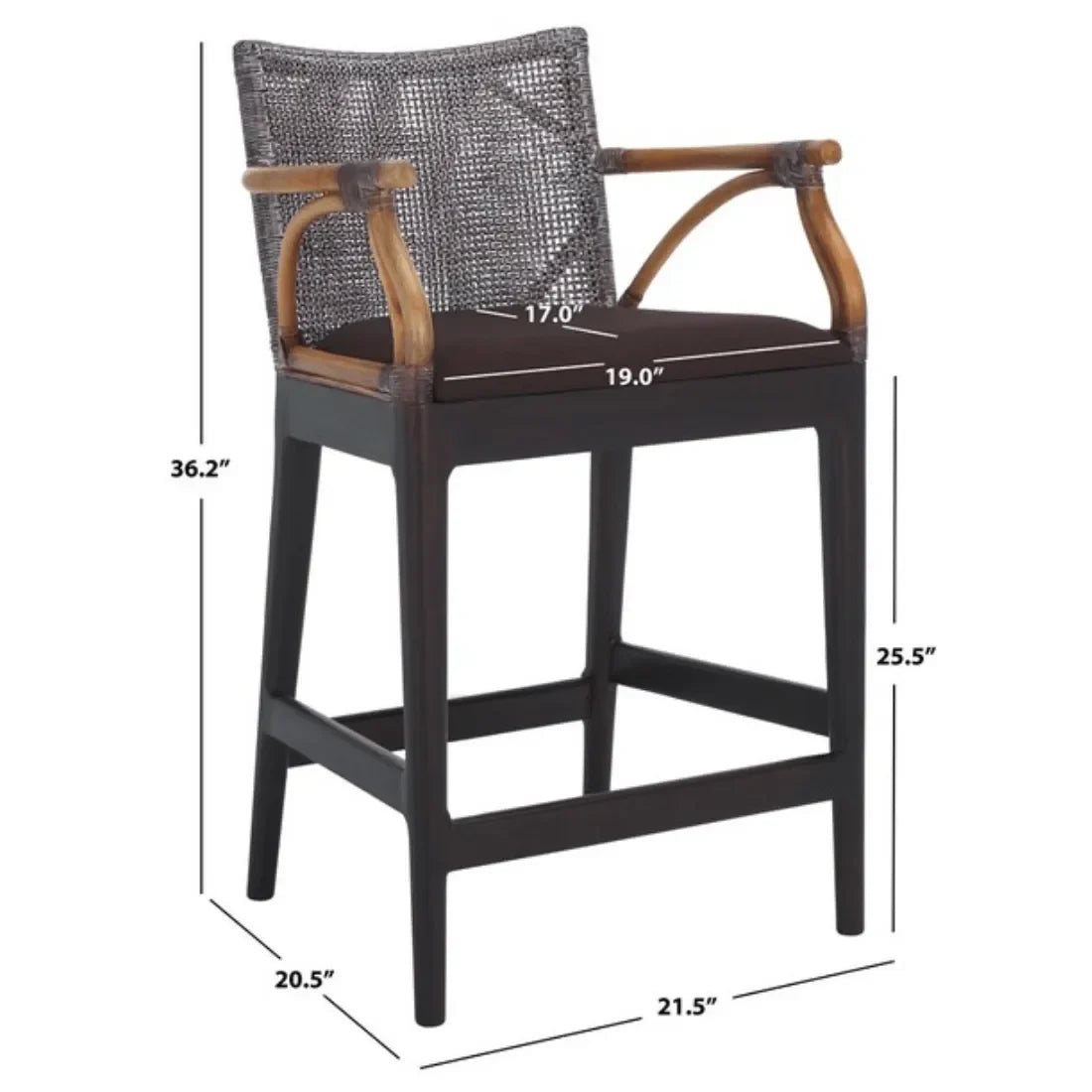 Gianni Rattan Counter Stool in Brown with Wooden Legs - The Mayfair Hall