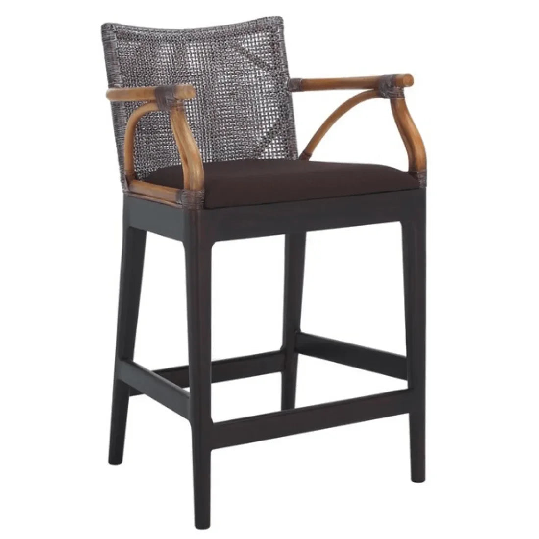Gianni Rattan Counter Stool in Brown with Wooden Legs - The Mayfair Hall