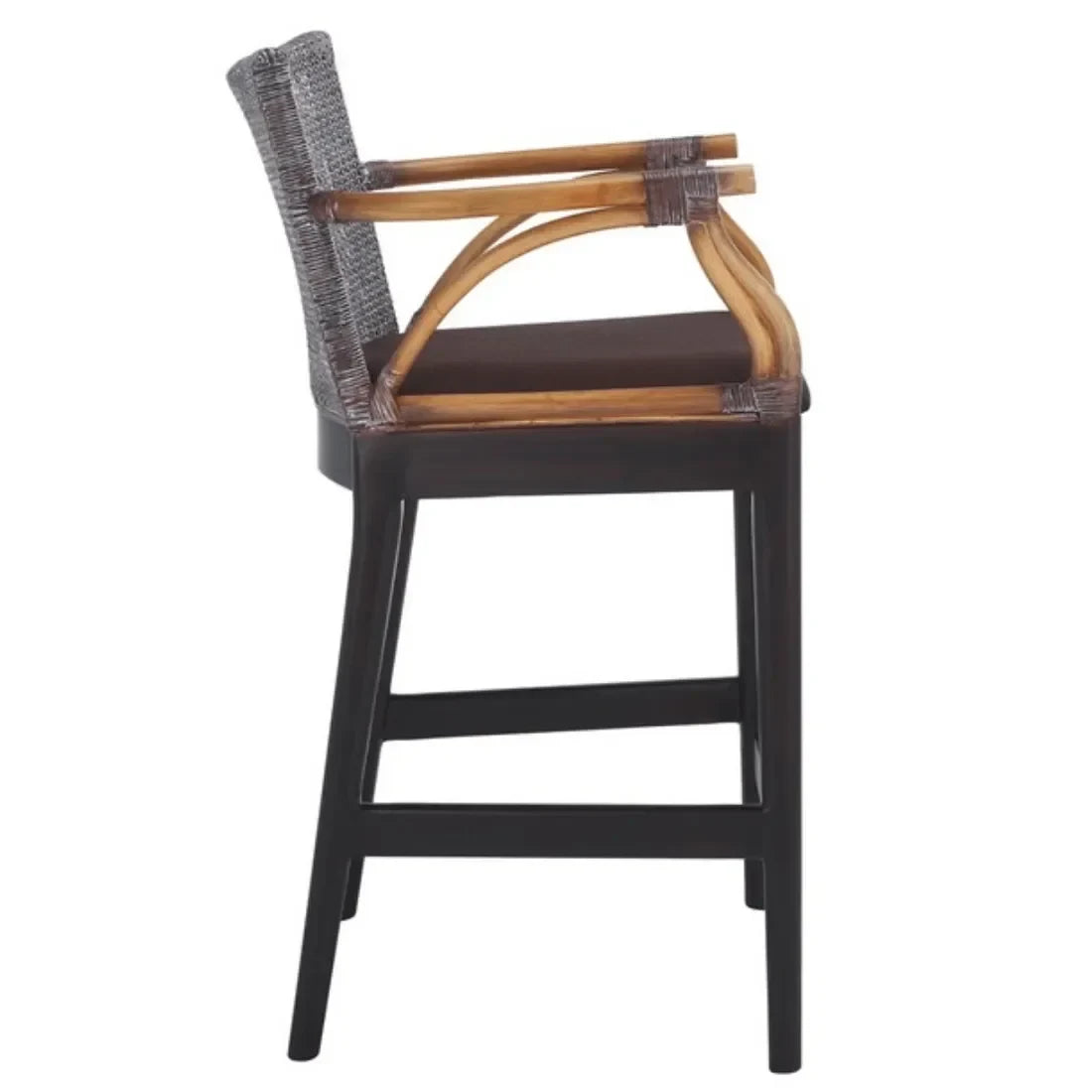 Gianni Rattan Counter Stool in Brown with Wooden Legs - The Mayfair Hall