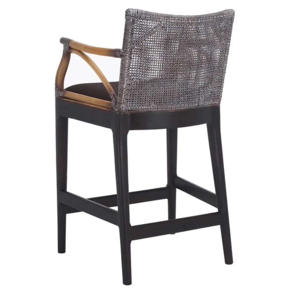 Gianni Rattan Counter Stool in Brown with Wooden Legs - The Mayfair Hall
