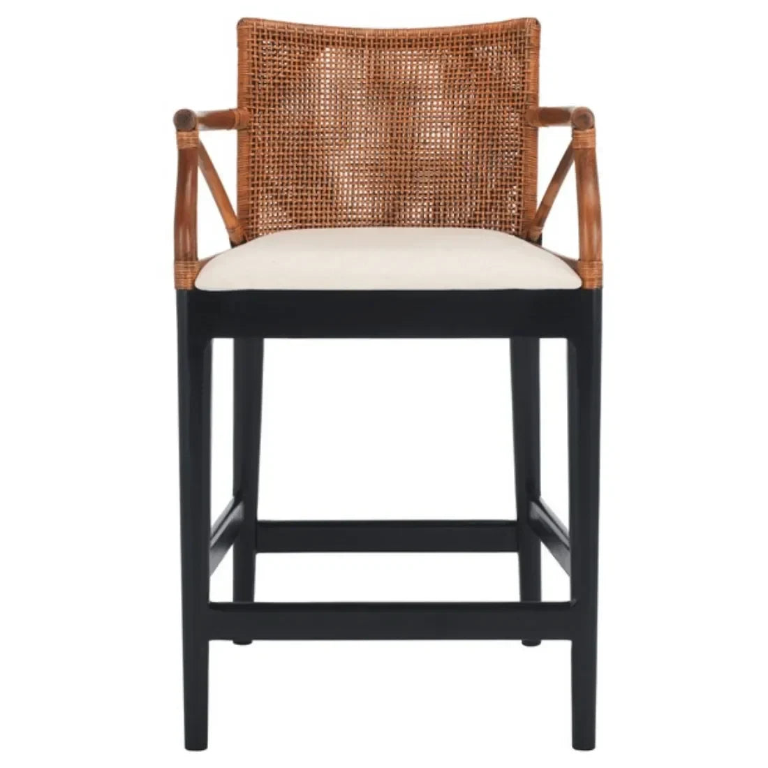 Gianni Rattan Counter Stool in Black with Wooden Legs