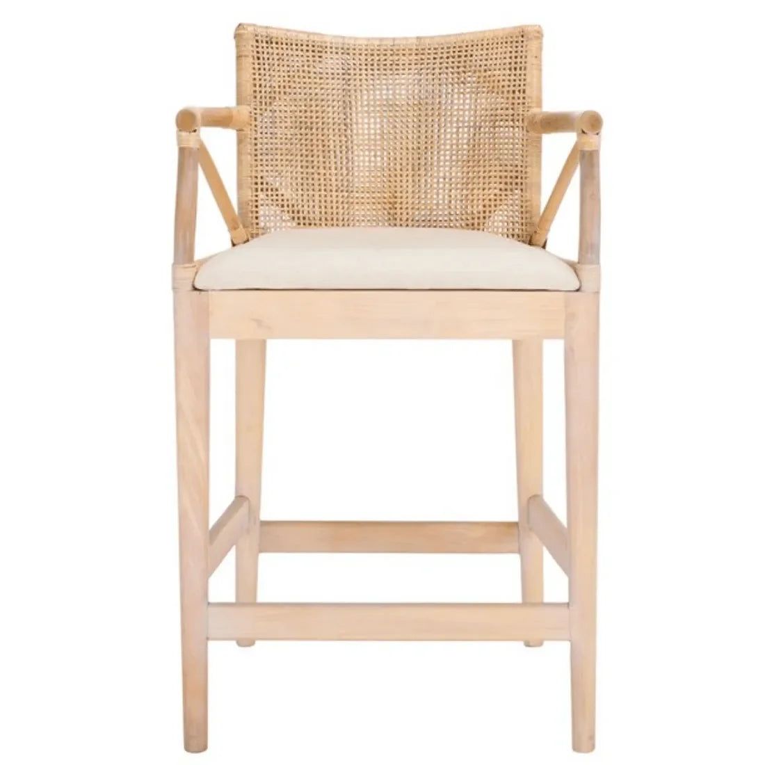 Gianni Rattan Counter Stool in White Wash with Wooden Legs - The Mayfair Hall