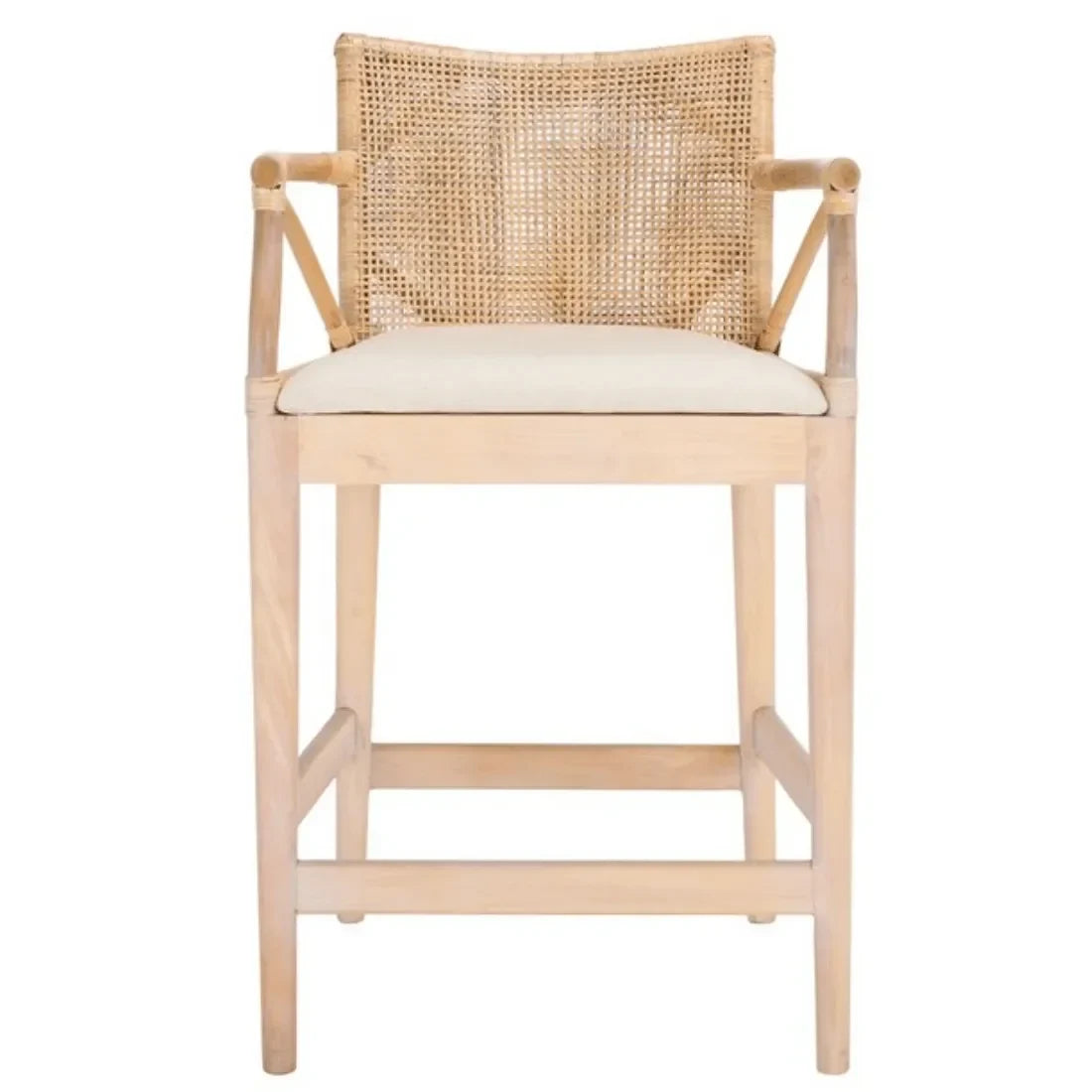 Gianni Rattan Counter Stool in White Wash with Wooden Legs - The Mayfair Hall