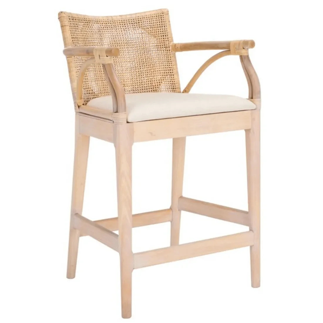 Gianni Rattan Counter Stool in White Wash with Wooden Legs - The Mayfair Hall
