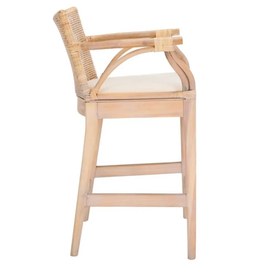 Gianni Rattan Counter Stool in White Wash with Wooden Legs - The Mayfair Hall