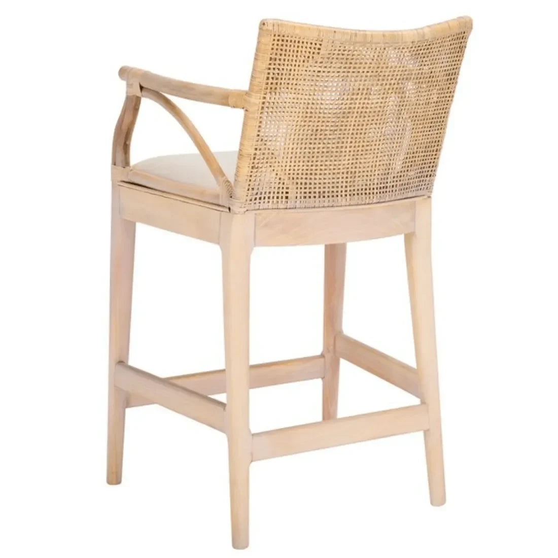 Gianni Rattan Counter Stool in White Wash with Wooden Legs - The Mayfair Hall