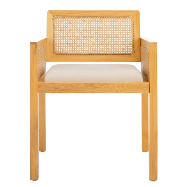 Patrina Rattan Armed Dining Chair in Natural/White with Cushion - The Mayfair Hall