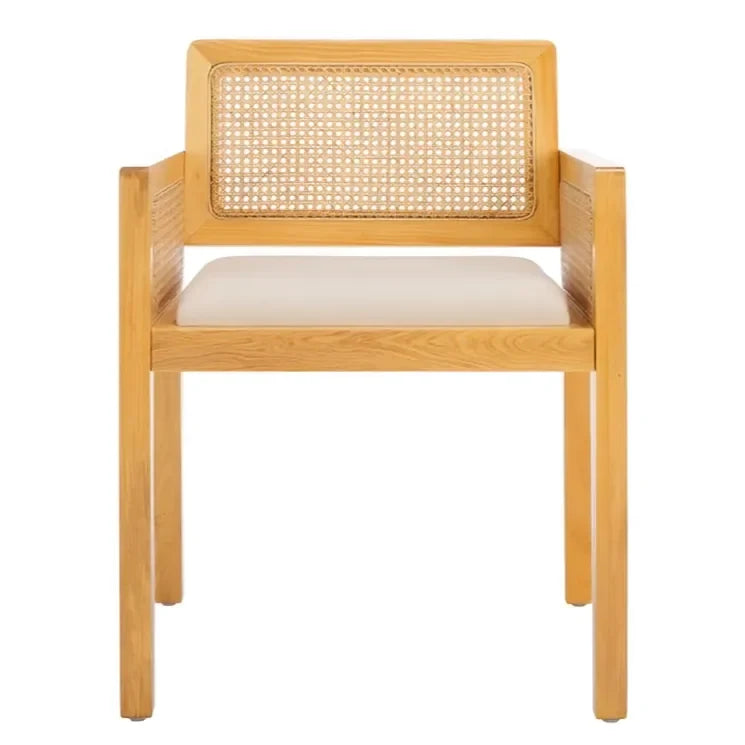 Patrina Rattan Armed Dining Chair in Natural/White with Cushion - The Mayfair Hall