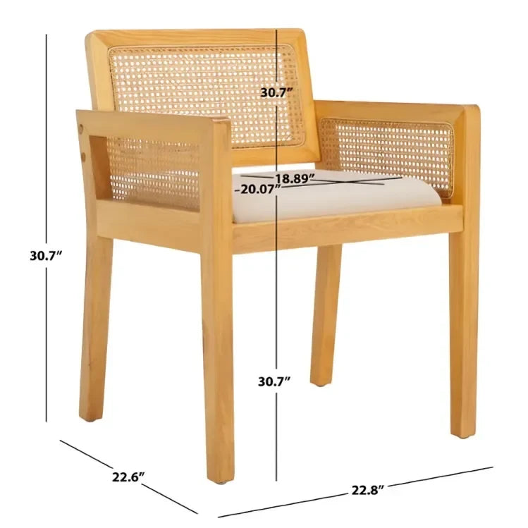 Patrina Rattan Armed Dining Chair in Natural/White with Cushion - The Mayfair Hall