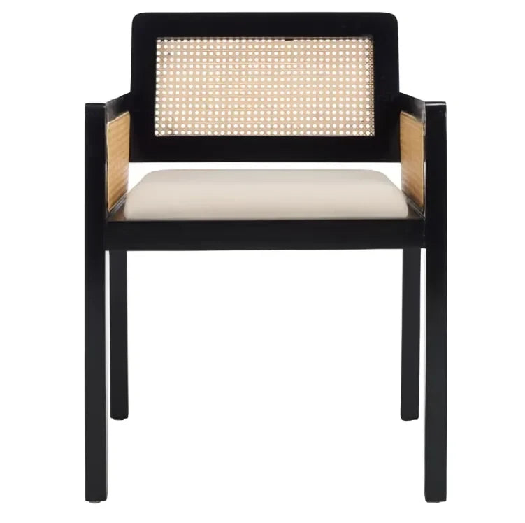 Patrina Rattan Armed Dining Chair in Black with Cushion - The Mayfair Hall
