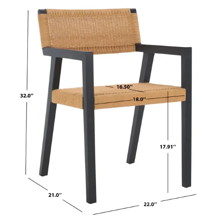 Jolene Mahogany Wood Dining Chair in Black/Natural with Woven Rope - The Mayfair Hall