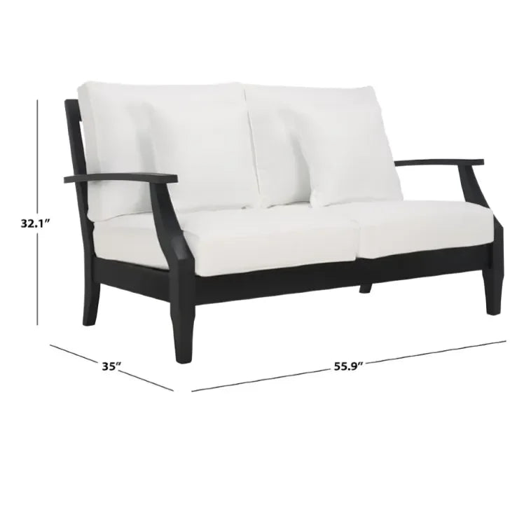 Martinique Wood Patio Loveseat in Black/White with Upholstered Cushion - The Mayfair Hall