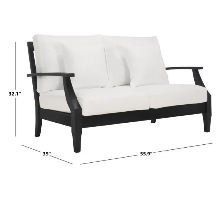 Martinique Wood Patio Loveseat in Black/White with Upholstered Cushion - The Mayfair Hall